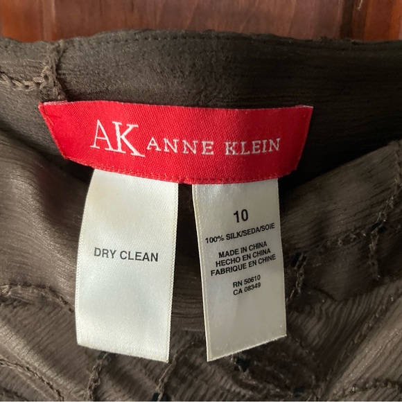 Ann Klein Size 10 midi skirt brown silk chiffon lined with beige silk slip . - Picture 2 of 7